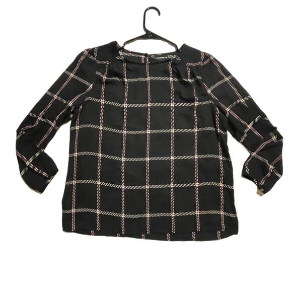 Liz Claiborne Womens M Blouse Plaid Career Top Keyhole Back Holiday Corpcore EUC - Picture 1 of 5